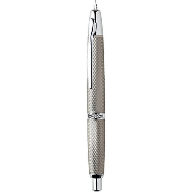 Press Retractable Fountain Pen, 0.4MM Extra Fine Nib Metal Grid Ink Pen with Clip for School Office Supplies,Silver-Gray
