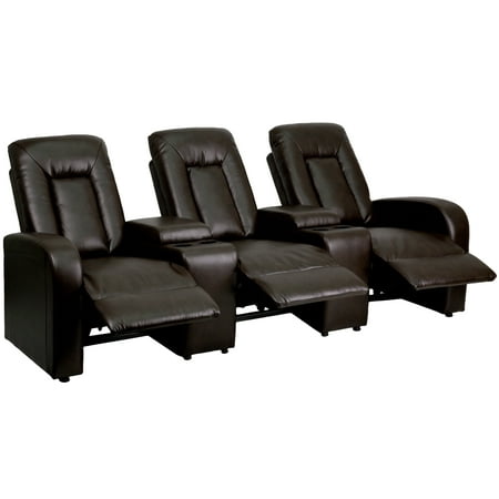 Flash Furniture Leather 3-Seat Home Theater Recliner with Storage Consoles, Multiple