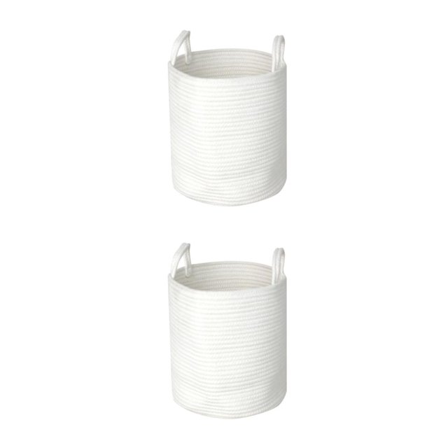 Matsuzay Cesta de almacenamiento de tela Tejido apretado para un duradero y cómodo Tejido de hilo de algodón Cesta de almacenamiento de hilo blanco S 2Conjunto