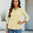 thumbnail image 5 of Lumtrix Women's Polo Shirt 3/4 Length Sleeve Tops Collared Button Down Golf Tee Casual Spring Summer Work T Shirts Lightweight Loose Blouse Beige M, 5 of 5