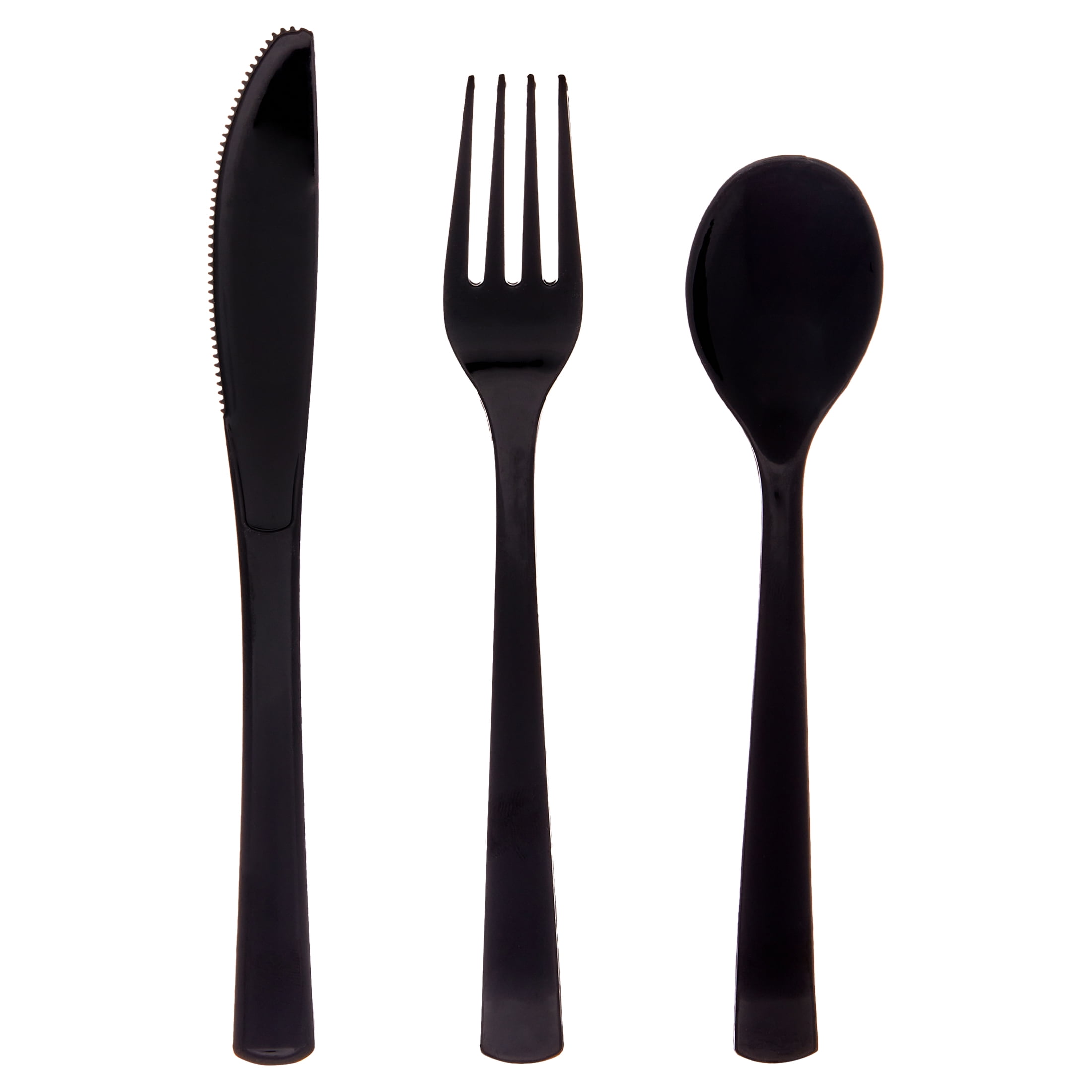 Disposable Plastic Cutlery Set, Black, 24 Pieces, by Way To Celebrate