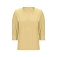 thumbnail image 6 of BangWanChi Women's Casual T-Shirts Fashion Ladies Solid 3/4 Length Sleeve Smocked Cuffed V-Neck Shirt Yellow M, 6 of 6