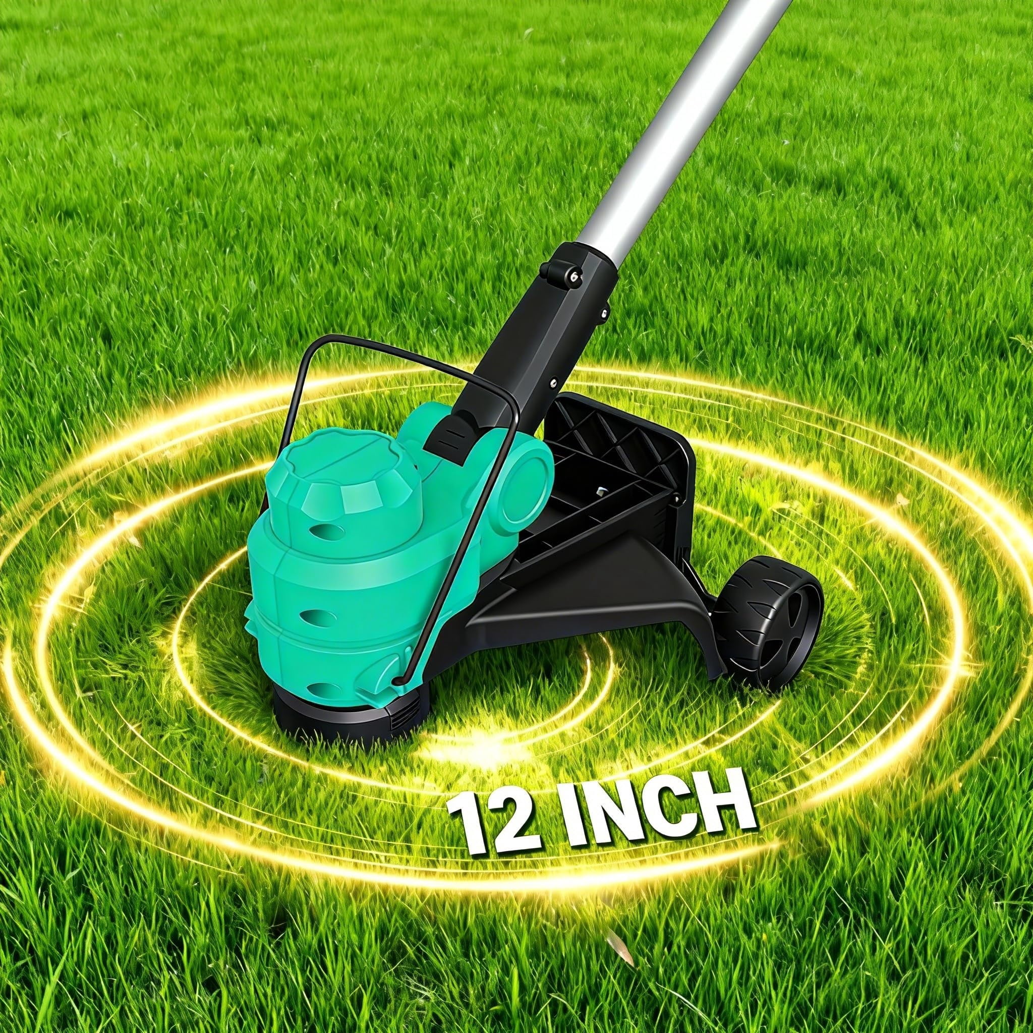 20V Cordless String Trimmer & Edger, 12-Inch Electric Weed Wacker with 2.0Ah Battery & Charger, 8 Replacement Spools, Lightweight Lawn Tool for Garden, Patio & Yard Edge, Lake Blue