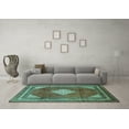 thumbnail image 3 of Ahgly Company Machine Washable Indoor Round Medallion Turquoise Blue Traditional Area Rugs, 3' Round, 3 of 4