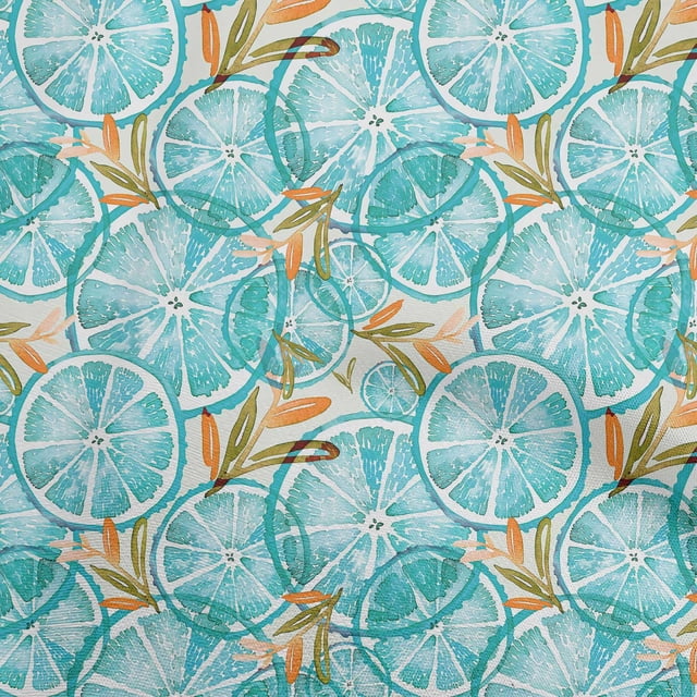 oneOone Georgette Viscose Turquoise Blue Fabric Leaves & Lemon Sewing Material Print Fabric By The Yard 42 Inch Wide