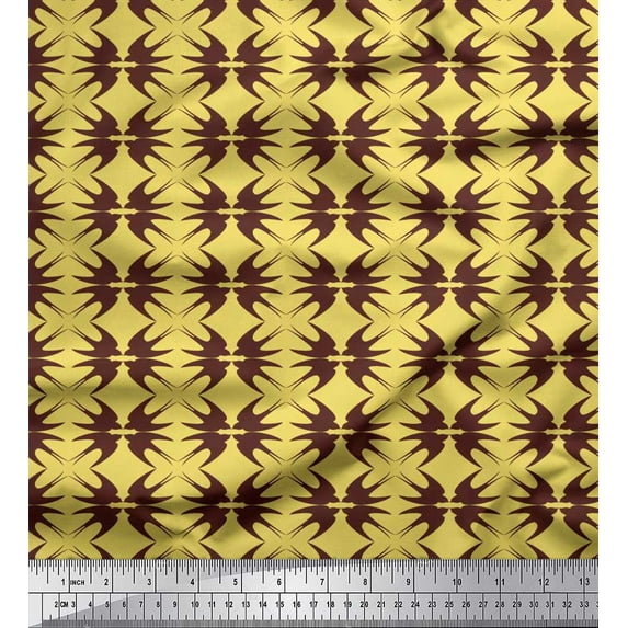 Soimoi Yellow Modal Satin Fabric Flying Stork Bird Print Fabric by the Yard 42 Inch Wide