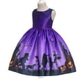thumbnail image 6 of Kids Girls Halloween Costume Dress w/Witch Hat Pumpkin Skull Printed Fancy Dress Up Cosplay Party Outfits, 6 of 8