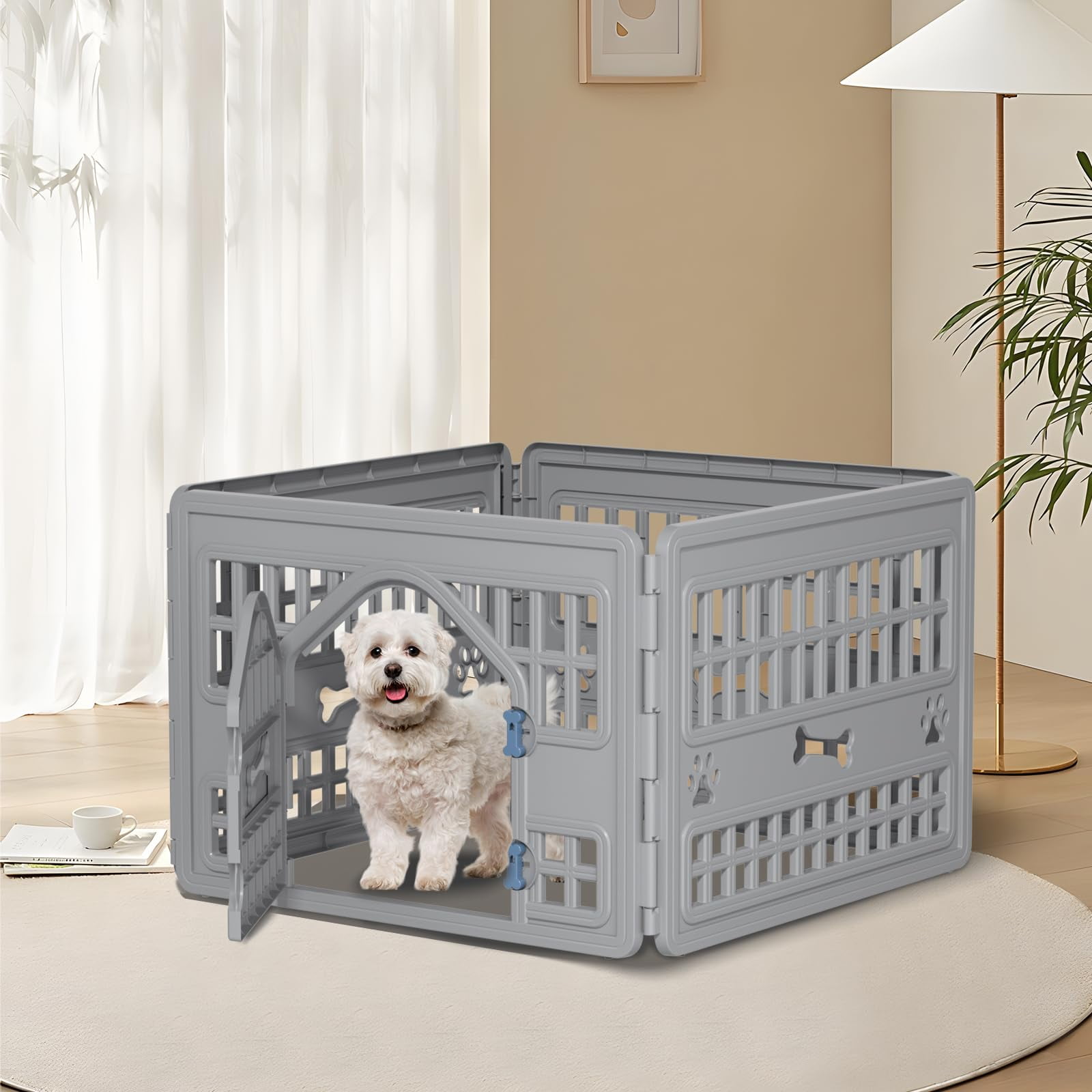4-Panel Pet Playpen for Dogs & Cats - Indoor/Outdoor Safety Gate with Door, Portable Metal Puppy Fence - Easy to Clean & Assemble, Secure Kennel for Small Animals