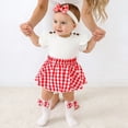 thumbnail image 2 of Curuila Newborn Baby Girls Romper Short Sleeve Plaid Print Crew Neck Bodysuits With Headbands Fashionable Soft Jumpsuit Red Size 0-3 Months, 2 of 6