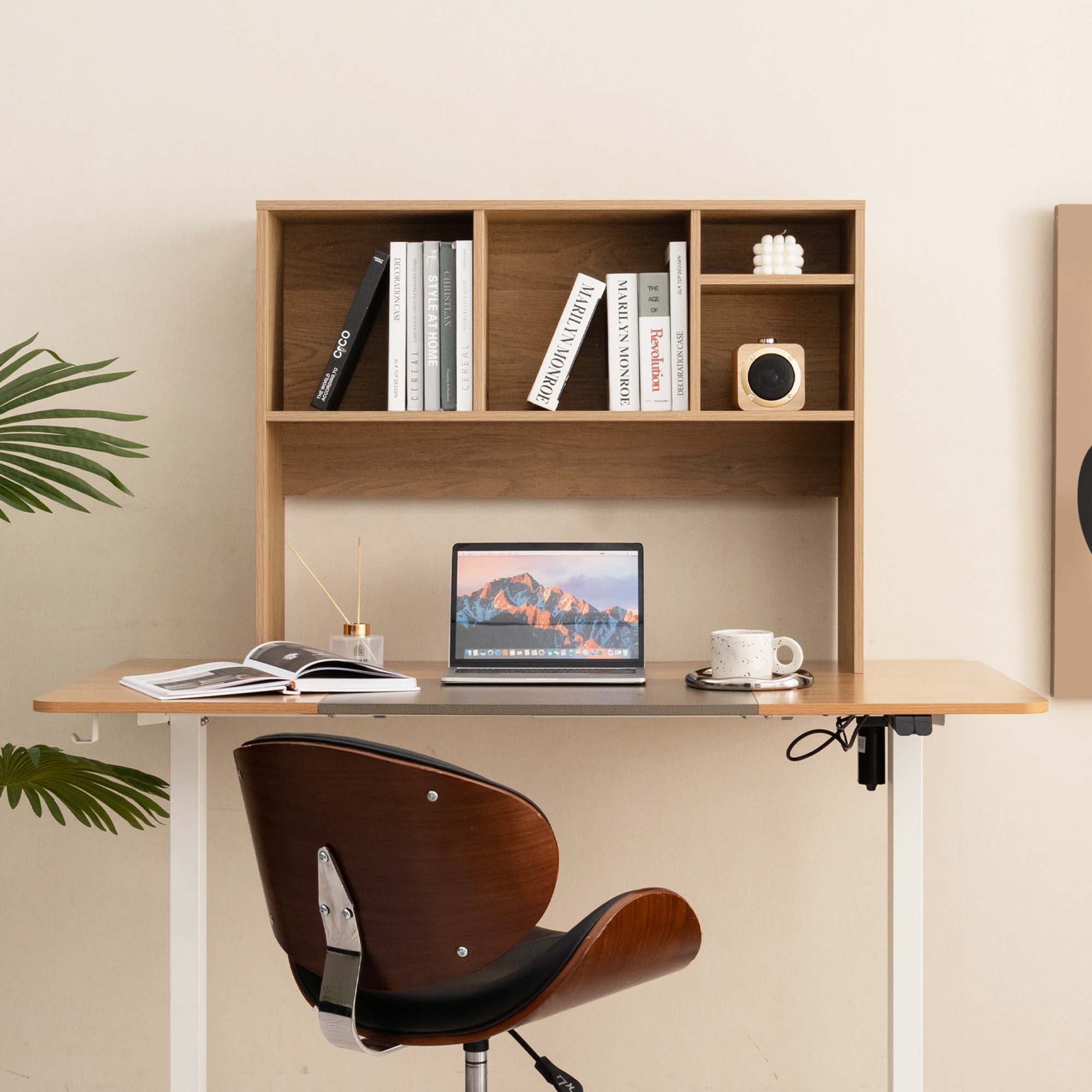 Costway Computer Desktop Bookcase Countertop Storage Bookshelf Organizer with 4 Cubbies, Natural