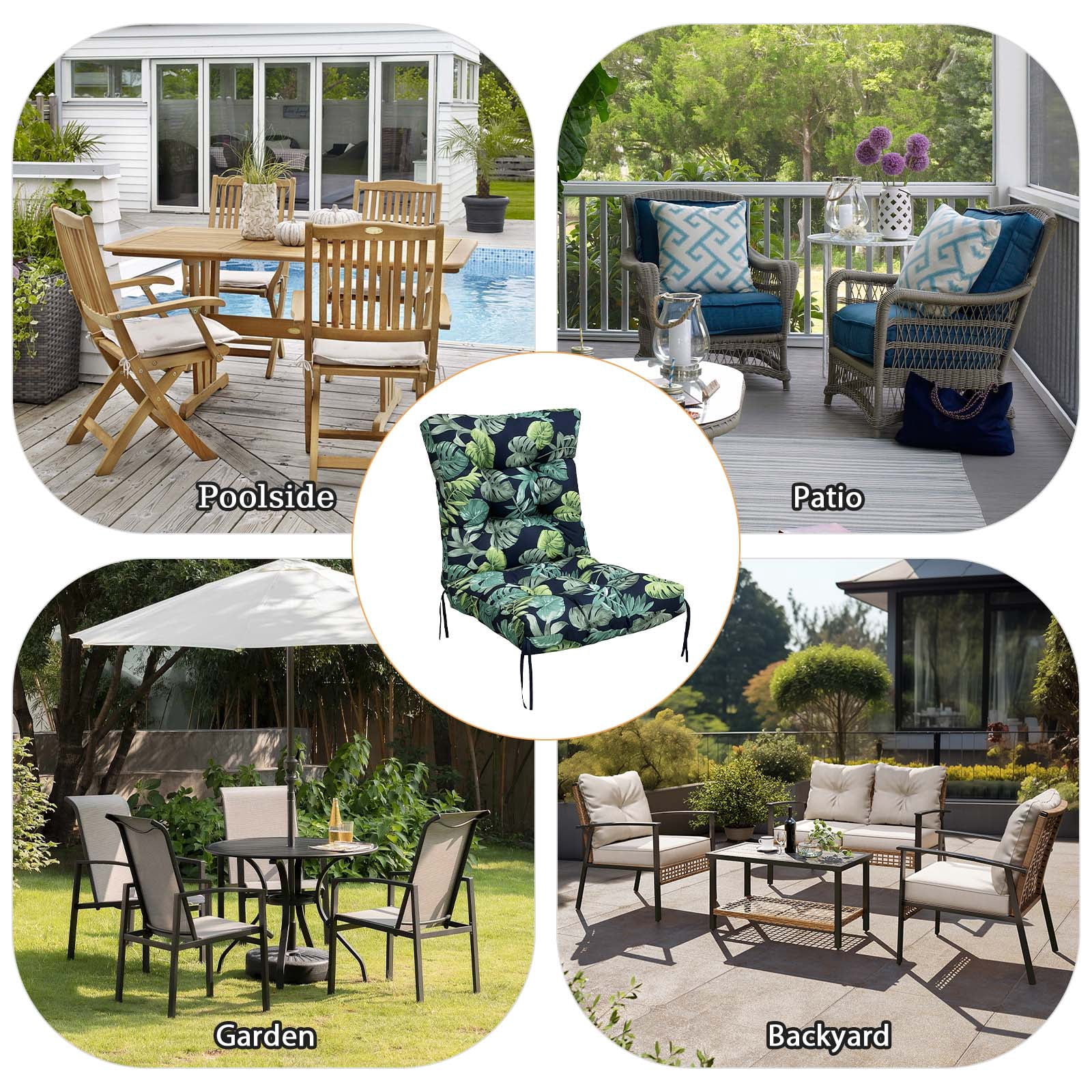 Eurhowing Waterproof Patio Rocking Chair Cushions 1-Piece, 3" Thick Outdoor Chair Cushion with Ties, Non-Slip Seat Pad for Garden Lawn Furniture, 1Pack, Green Leaves