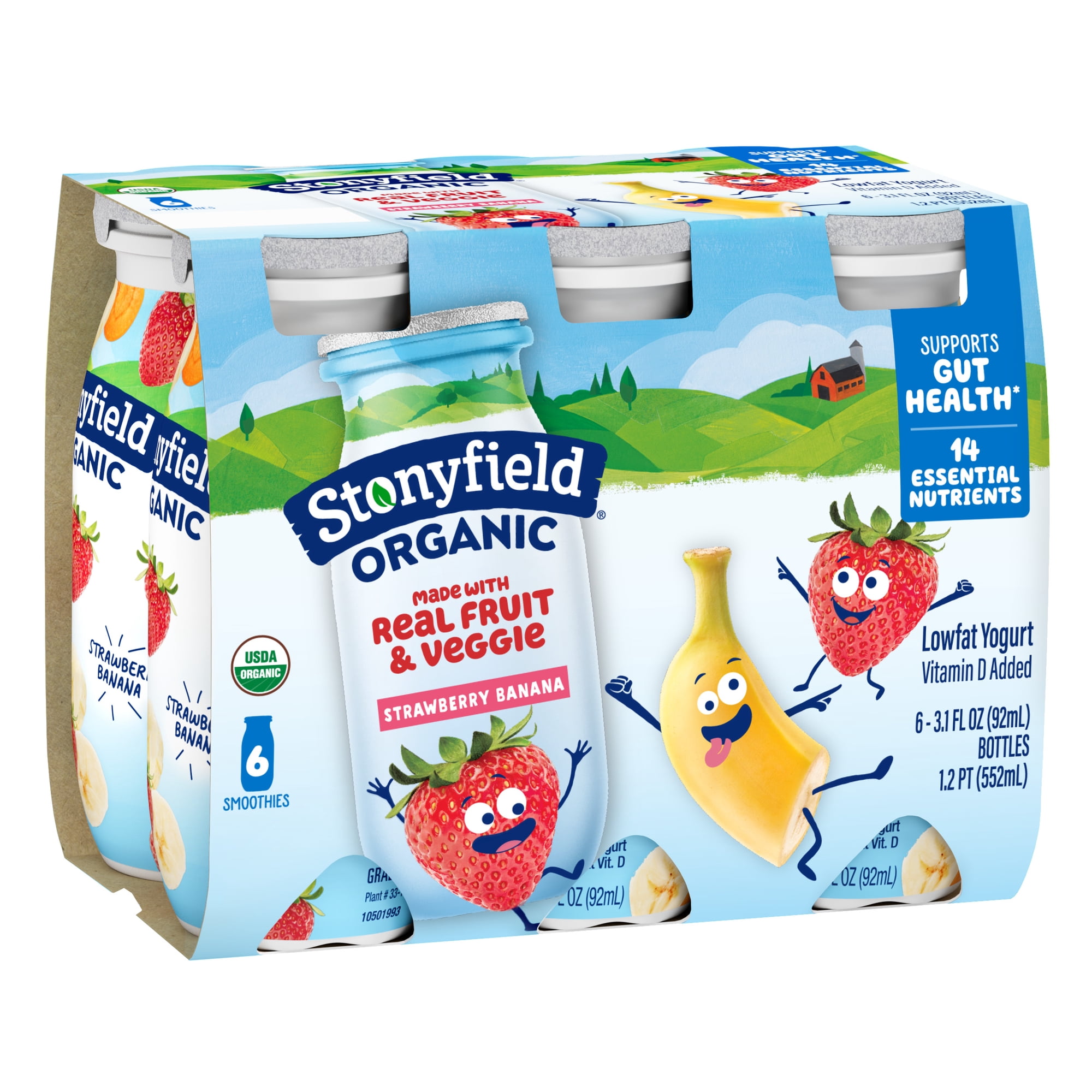 Stonyfield Organic Lowfat Yogurt Smoothies, Strawberry Banana, 3.1 fl. oz., 6 Count