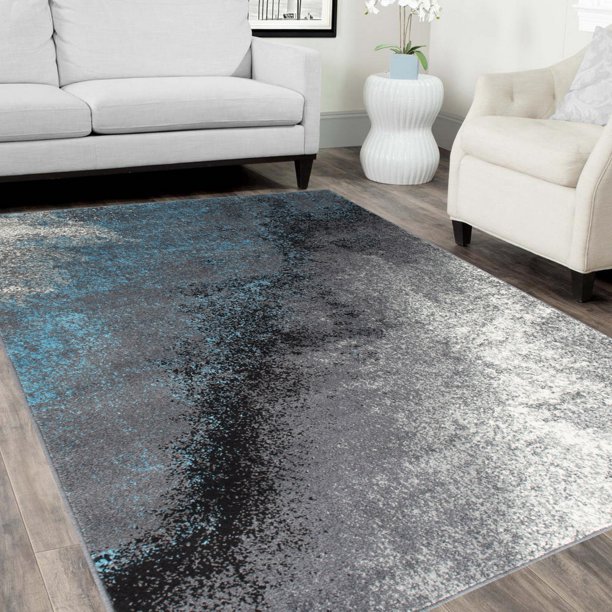Handcraft RugsBlue/White/Black Faded, Distressed Area Rug Splash