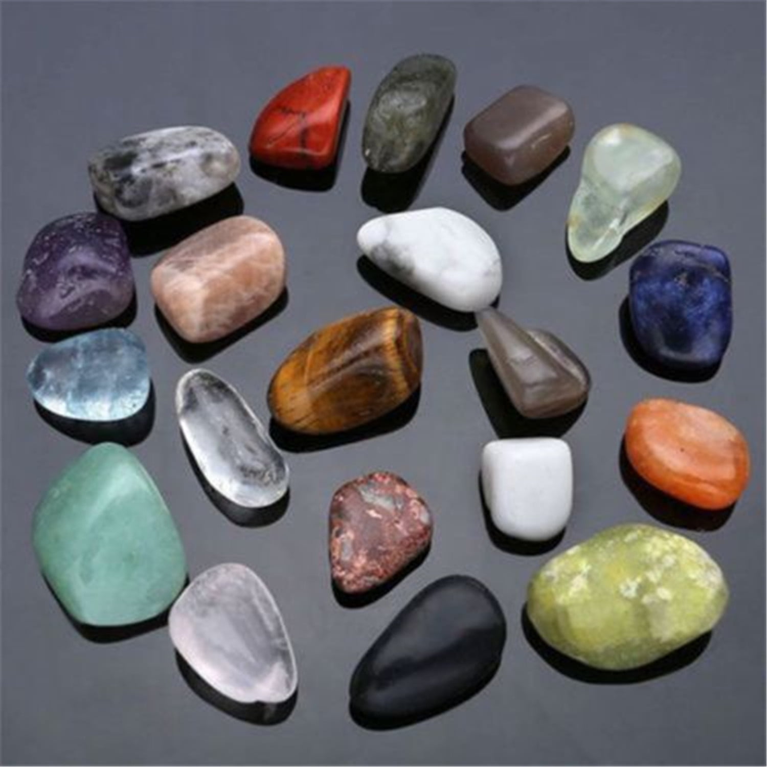 20pcs Reiki Healing Chakra Semi-Precious Gemstone Polished Rock Beads Box Set 