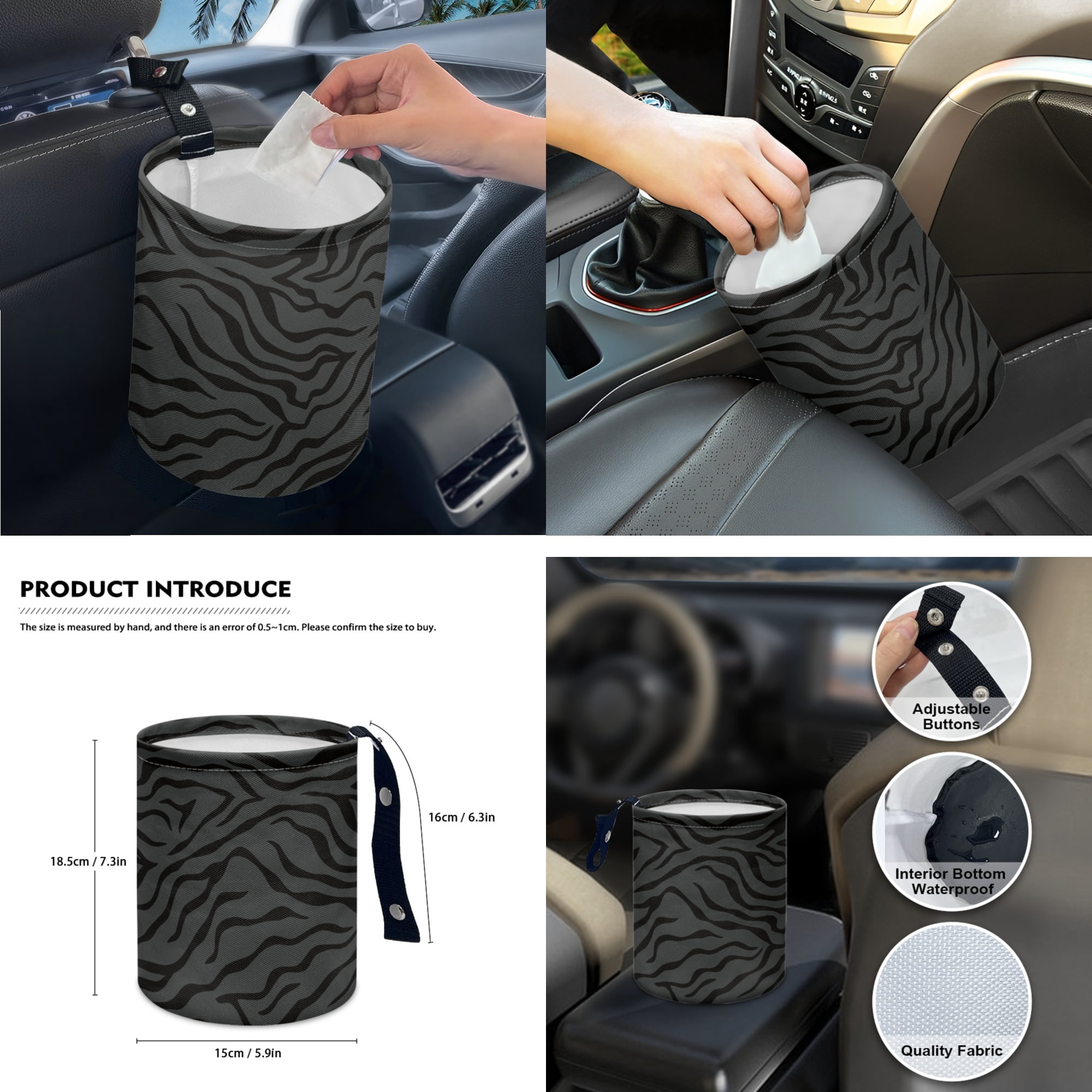 Yuyamidu Zebra Stripe Car Seat Cover Set Black Steering Wheel Cover Seat Belt Strap Cover Garbage Bin Auto Center Console Pad Cover Rearview Mirror Cover Coasters Gear Shift Knob Cover Set, 14 Pack