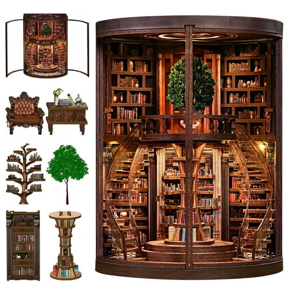 FYHALE 2026 New Book Nook Kit, DIY Miniature House Kit with Led Light for Adult and Teens, 3D Wooden Puzzles Book Nook, Tiny House, Gifts for Family and Friends