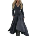 thumbnail image 2 of Women's Casual Dress Long Sleeve Western Cowboy Patchwork Fitted Denim Style Midi Dress for Spring Fall,Dark Gray,M, 2 of 4