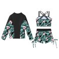 thumbnail image 4 of YONGHS Girls 3 Piece Rash Guard Tankini Set Floral Bikini with Long Sleeve Zip Shirt Swimwear Bathing Suit Black-B 10, 4 of 7