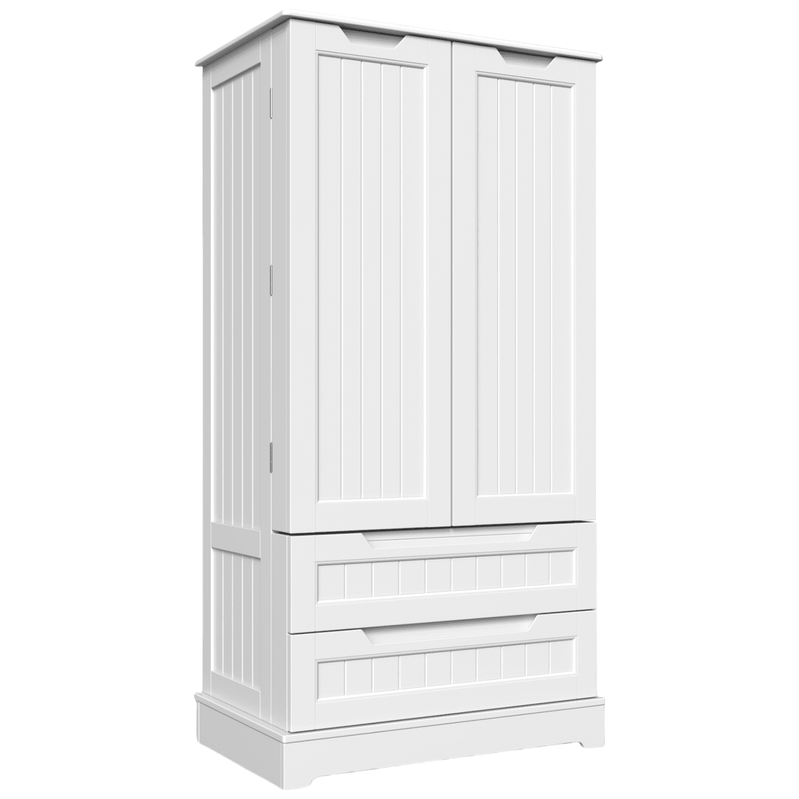 47" H Kitchen Pantry Cabinet with 2 Doors, 2 Drawers and 8 Shelves, Solid Wood Storage Cabinet in White