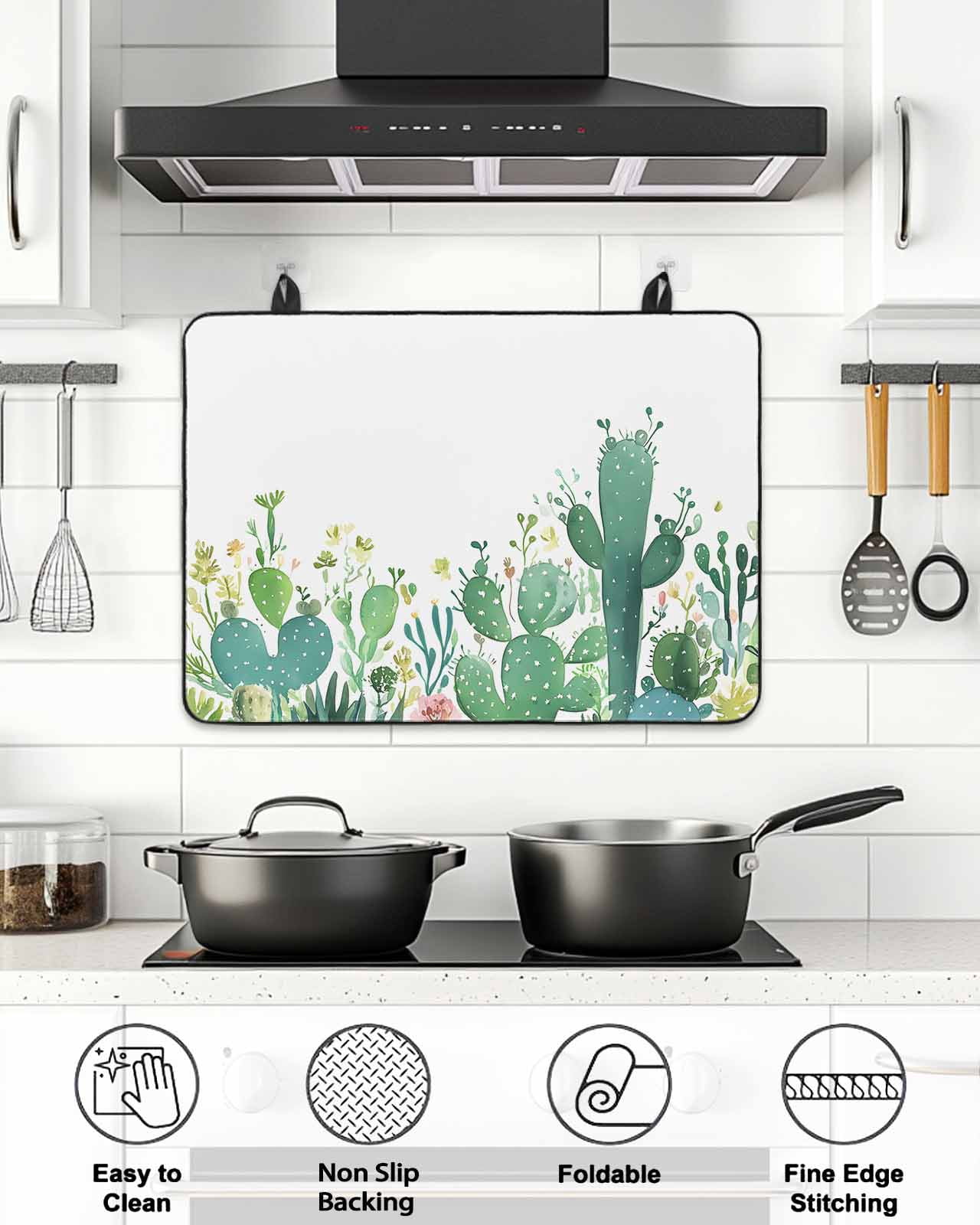 Stove Top Covers for Electric Stove 24x21 Inches, Tropical Cactus Heat Insulation Fireproof Glass Cooktop Protector, Summer Green Botanical Multipurpose Countertop Stovetop Cover for Kitchen