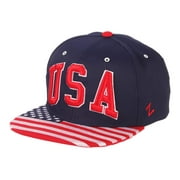 United States "USA" Flag Fourth of July Zephyr Navy Snapback Flat Bill Hat Cap