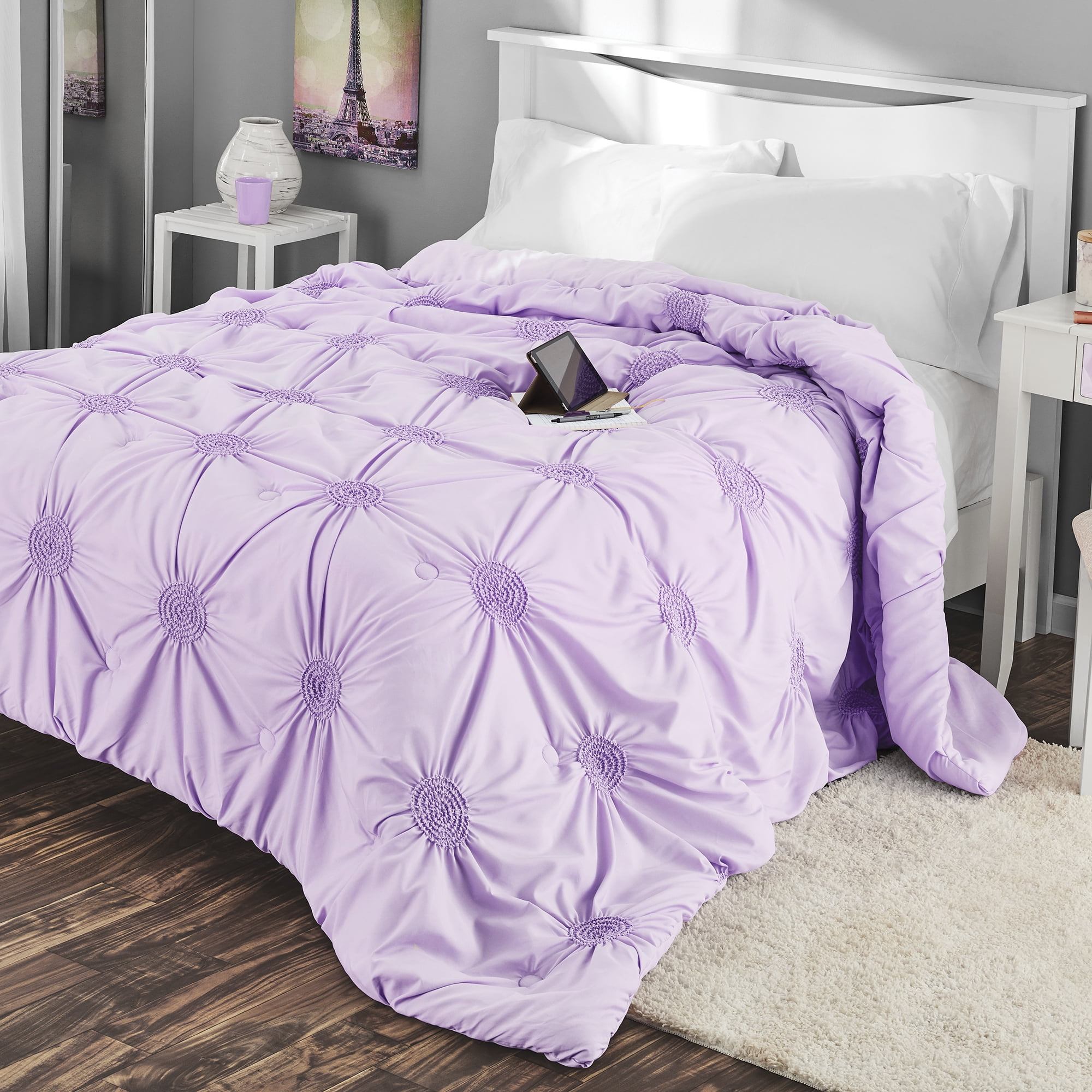 Mainstays Circle Ruched Solid Polyester Filled Microfiber Comforter