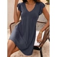 thumbnail image 6 of Women'S Summer Dresses Beach 2026 Casual Deep V Neck Loose Sundress Ruffle Sleeve Mini Dress Gray-Blue XXL, 6 of 8