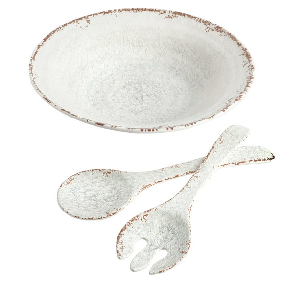 Laurie Gates 135399.03 Mauna Melamine Serving Bowl Set with Serving Utensils, White - 3 Piece