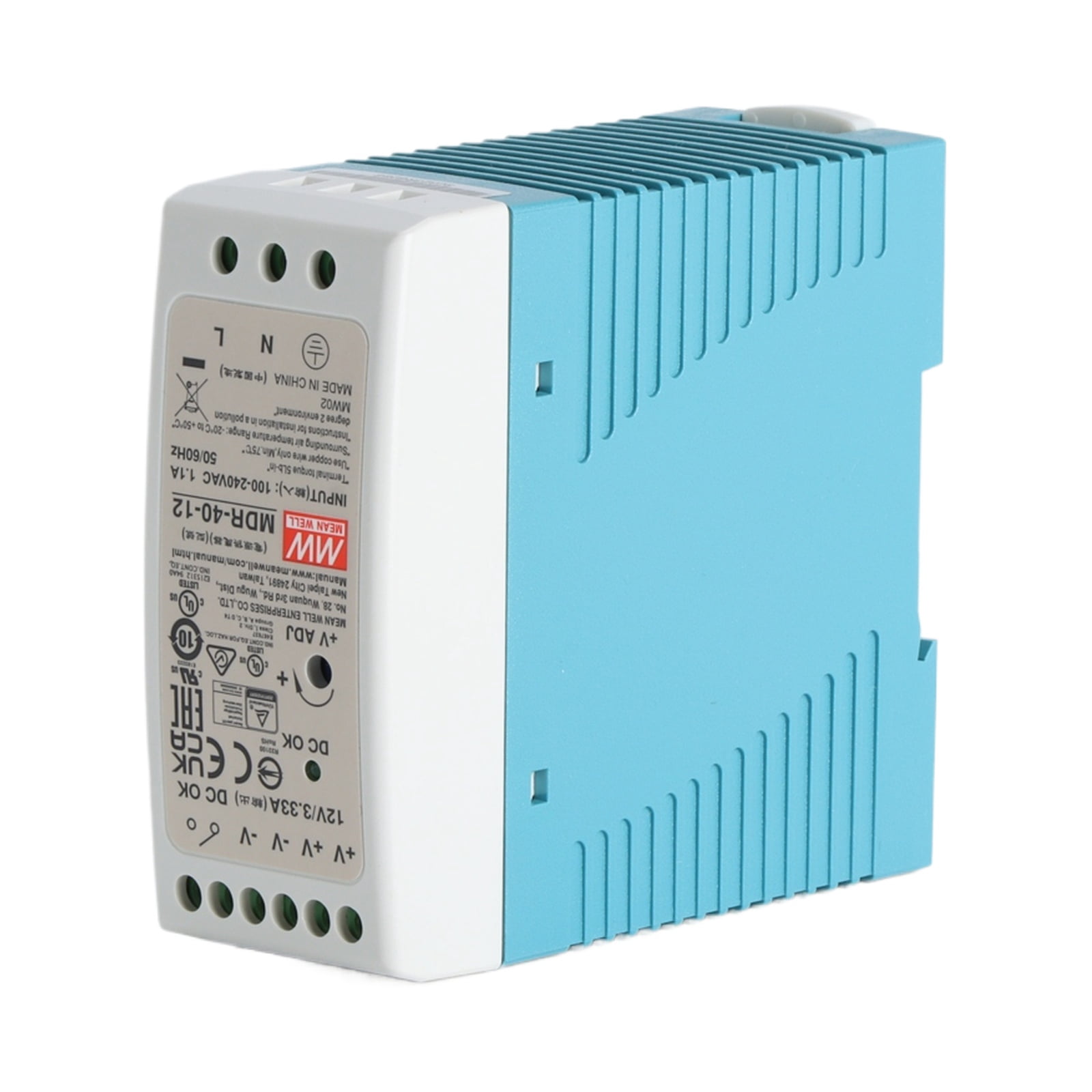 Feedannce 12V 3.33A 40W DIN Rail Power Supply, Industrial Automation, MEAN WELL MDR-40-12
