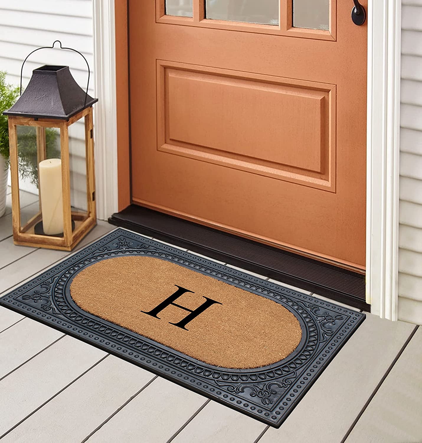 A1HC Natural Rubber & Coir 24x39 Monogrammed Doormat For Front Door, Anti-Shed Treated Durable Doormat for Outdoor Entrance, Heavy Duty, Low Profile, Easy to Clean, Long Lasting Front Porch Entry Rug