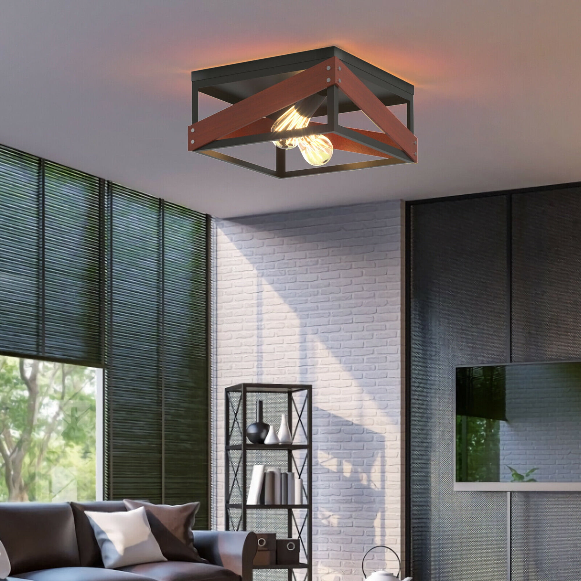 Gymax Adjustable Ceiling Lamp Geometric Lights Rustic Flush Mount Hallway Living Room