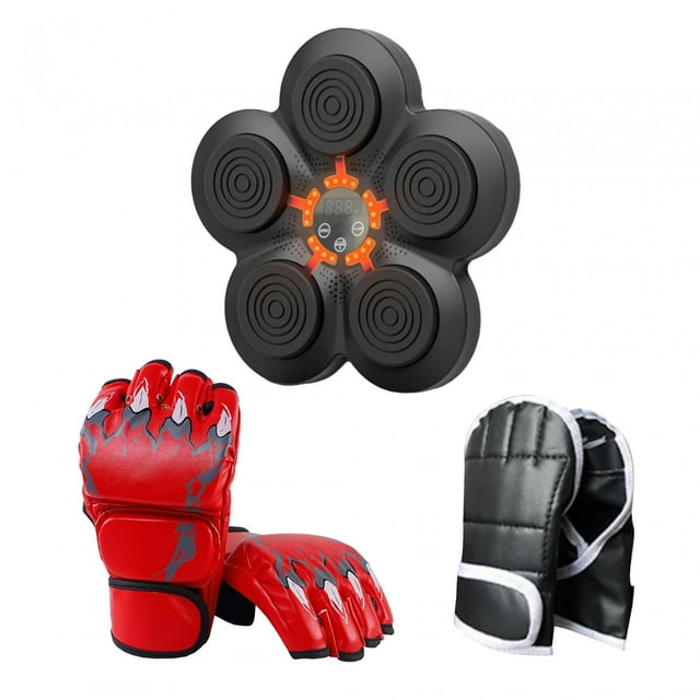 DYNWAVECA Machine de Boxe Musique Électronique Cible Murale de Boxe avec Gants pour Enfants Adultes Équipement Cible Murale de Rythme pour Intérieur Karaté K