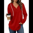 thumbnail image 3 of Sudadera con Capucha y Cordón para Mujer, Suéter Holgado de Larga, Talla Grande Rojo XXL, 3 of 9