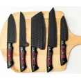 thumbnail image 4 of Ensemble de Couteaux en Acier au Carbone Noir Faits à la Main, Couteaux de Chef et de Boucher Martelés Ultra Tranchants avec Poignées en Pakkawood Rouges et Noires, 5 Pcs. Hawkeen Knife, 4 of 5