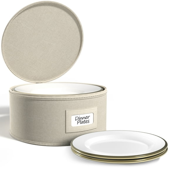 Sorbus China Storage Containers for Dinner Plates with Lids – Holds Service for 12, Includes Felt Protectors – Dinnerware Organizer, Beige