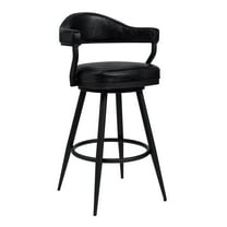 Armen Living Indoor Amador 30" Bar Height Barstool in a Black Powder Coated Finish and Vintage Black Faux Leather