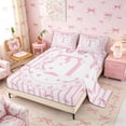 thumbnail image 2 of Meiyoeat Pink Initial T Print Bed Sheets 4-Piece, Kawaii Bow Stripes Flowers Full Size Sheets, 2 of 6