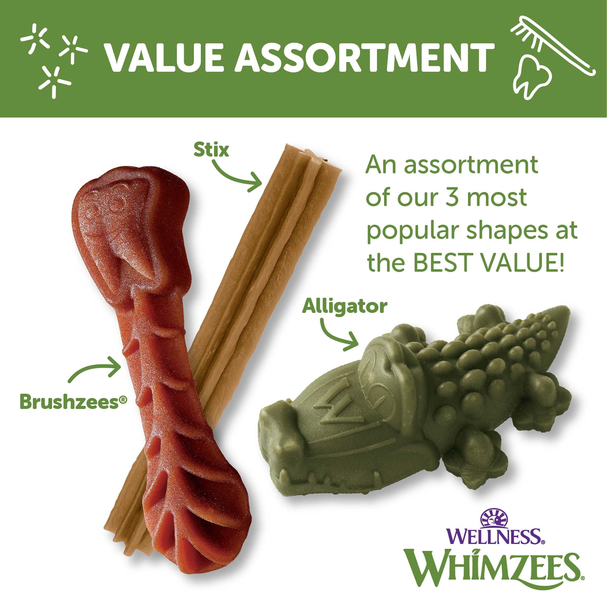 (4 pack) WHIMZEES By Wellness Variety Tub Grain Free Dental Treats for Dogs, Small, 28 Count