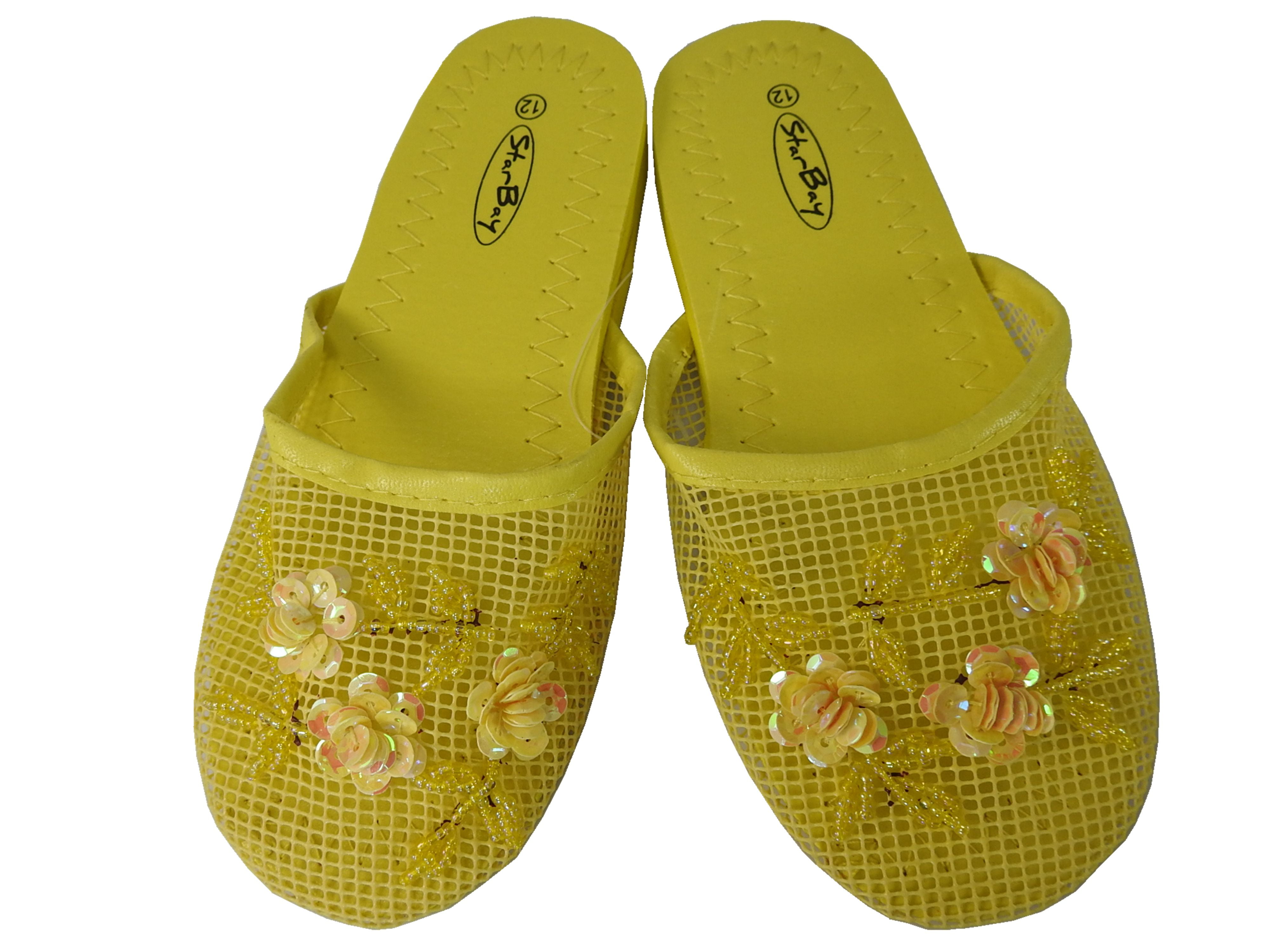 doneren excelleren Lichaam StarBay Girl's Kid's Solid Yellow Color Floral Beaded Sequins Mesh Chinese  Slippers Sandals - Walmart.com
