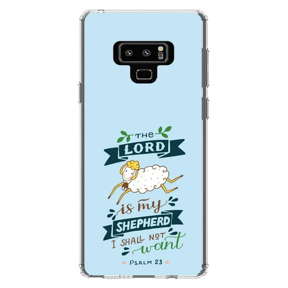 DistinctInk Clear Shockproof Hybrid Case for Samsung Galaxy Note 9 - TPU Bumper, Acrylic Back, Tempered Glass Screen Protector - The Lord is My Shepherd I Shall Not Want