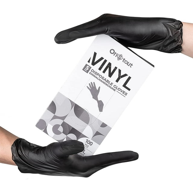 OriStout Black Disposable Vinyl Gloves Latex Free 5 Mil, 100 Counts for