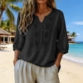 thumbnail image 6 of BODOAO Womens Cotton Linen Shirts Solid Color Shirt Plain Tshirt V Neck Shirts Gauze Tops Crepe Texture Outfits Tunic Tops Mexican Shirt Shirt for Vacation Basic Tee Shirt Loose Fit Blouses Black Xl, 6 of 8