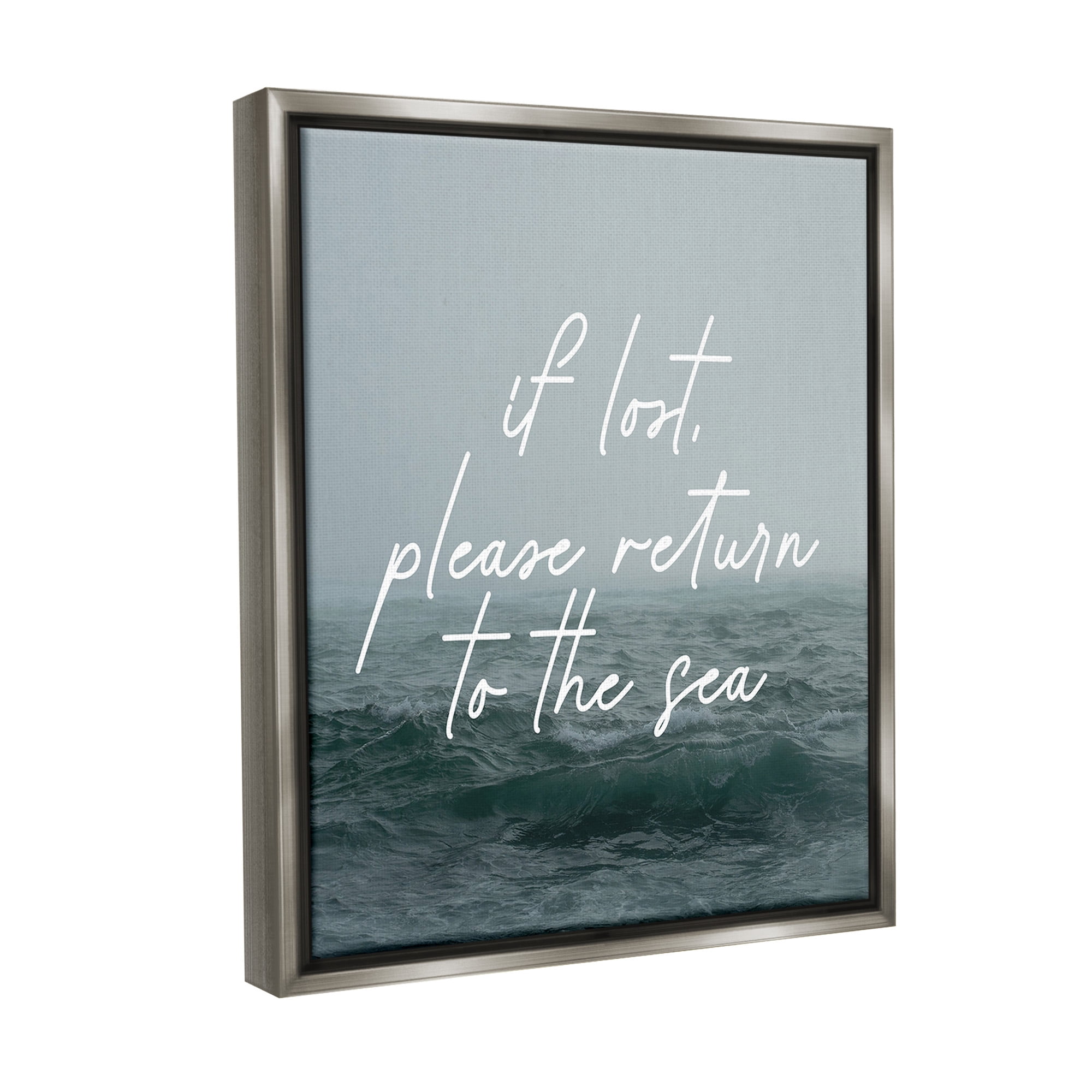 Stupell Industries Return To Sea Phrase Landscape Painting Gray Floater Framed Canvas Art Print Wall Art, 17 x 21