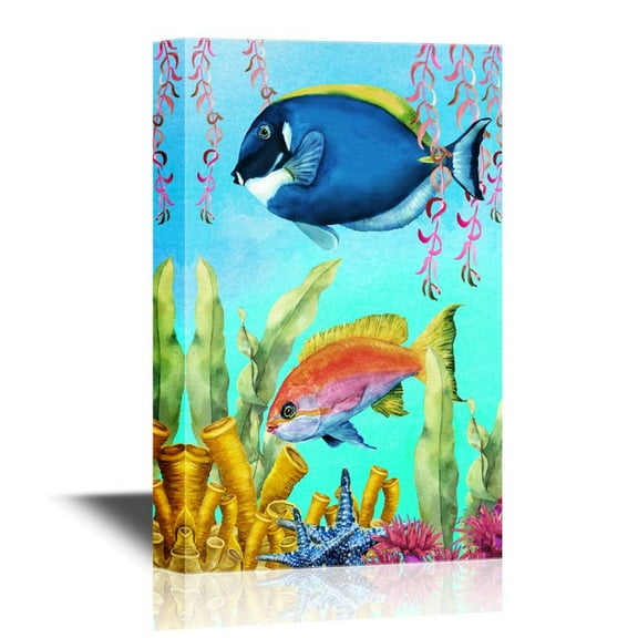 wall26 - Canvas Wall Art - Tropical Fish Under The Sea - Gallery Wrap Modern Home Art | Ready to Hang - 12x18 inches