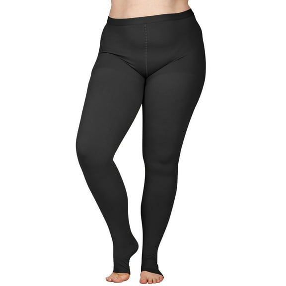 Open Toe Plus Size Compression Pantyhose for Travel 20-30 mmHg Black, 2X-Large