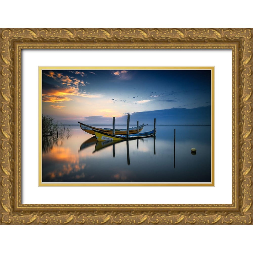 Ribeiro Rui 32x23 Gold Ornate Wood Framed with Double Matting Museum Art Print Titled - The boats