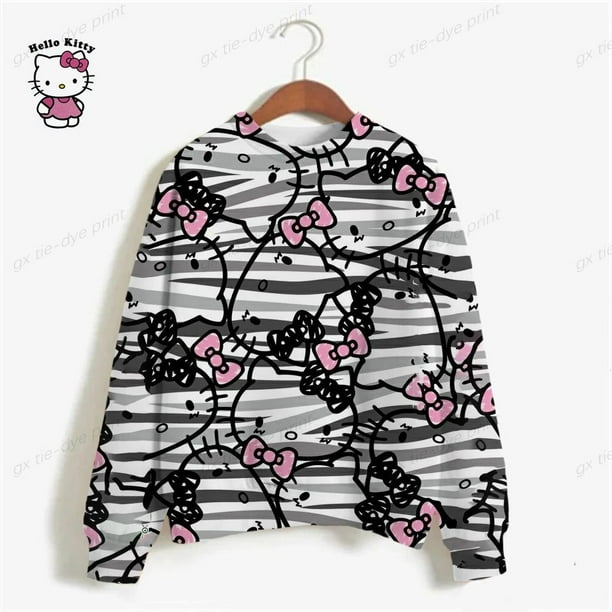 Hello Kitty Sudadera Mujer Harajuku Tie-dye Estampado Delgada Linda Sudadera Con Capucha De Dibujos Animados Manga Larga Sudadera Con Capucha De Gran Tamaño Ropa De Calle,RTZ3BC0969,2XL