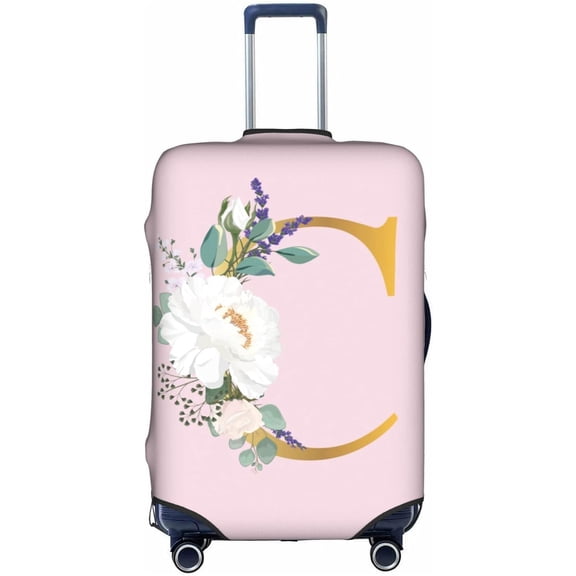 Flower Lette C Pink Luggage Cover Elastic Washable Stretch Suitcase Protector Anti-Scratch Travel Suitcase Cover for Kid and Adult L (25-28 inch suitcase)