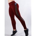 thumbnail image 5 of Women'S Mesh High Waist Yoga Leggings with Pockets, Tummy Control, 4-Way Stretch Wine Red M, 5 of 8