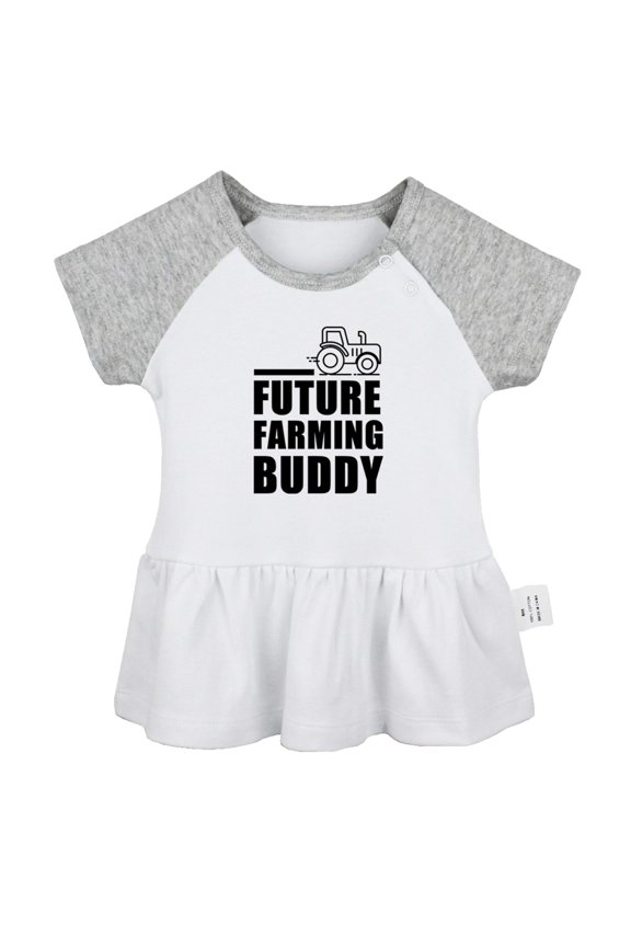 Future Farming Buddy Funny Dresses For Baby, Newborn Babies Skirts, Infant Princess Dress, 0-24M Kids Graphic Clothes (Gray Raglan Dresses, 18-24 Months)
